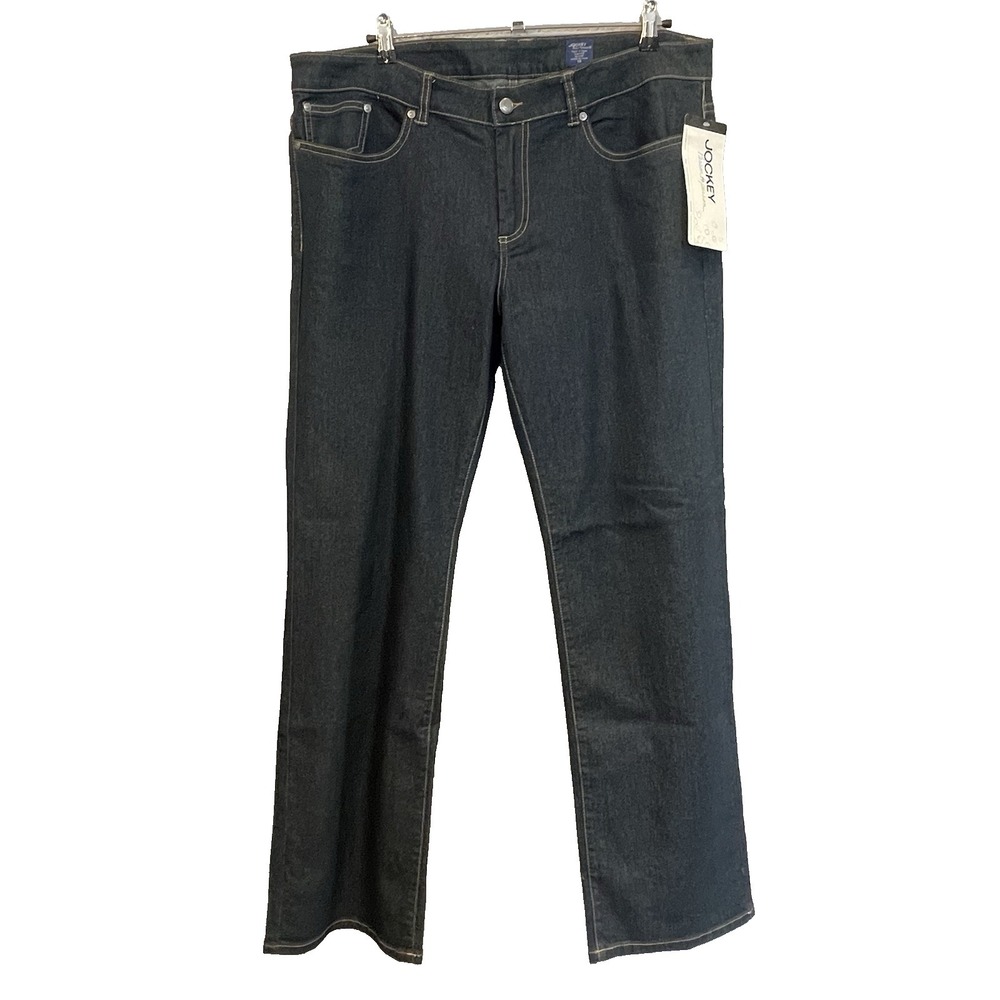 Jockey Womens 16 Dark Wash Denim Jeans Straight Leg Mid Rise Stretch Comfort NWT